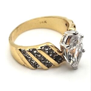 Size 9.5 Marquis Engagement Style Ring 14k Gold Plated Rhinestones CZ